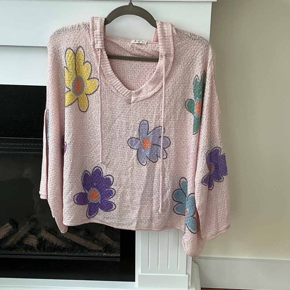 New POL Floral Knit Sweater Hoodie size Small